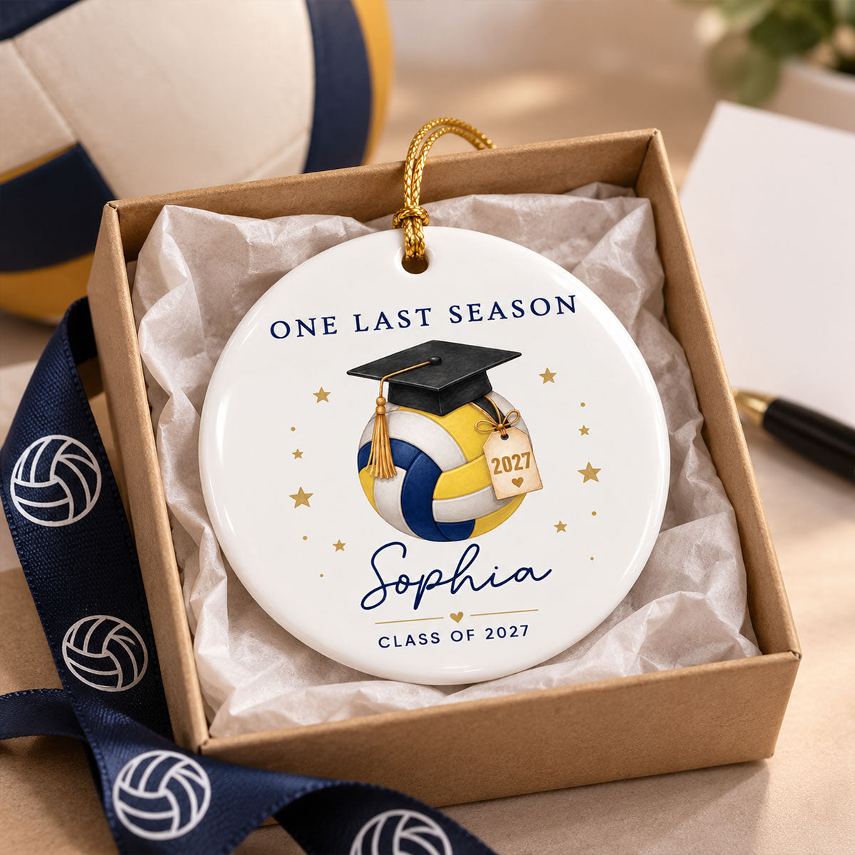 One Last Season Volleyball Senior - Personalized Ceramic Ornament - Volleyball Senior Night Gift, Volleyball Senior Gift, Class of 2027