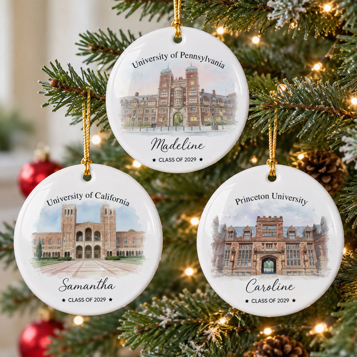 Watercolor Style Custom College University Photo - Personalized Ceramic Ornament - School Photo Keepsake For Students, Seniors, Freshmen