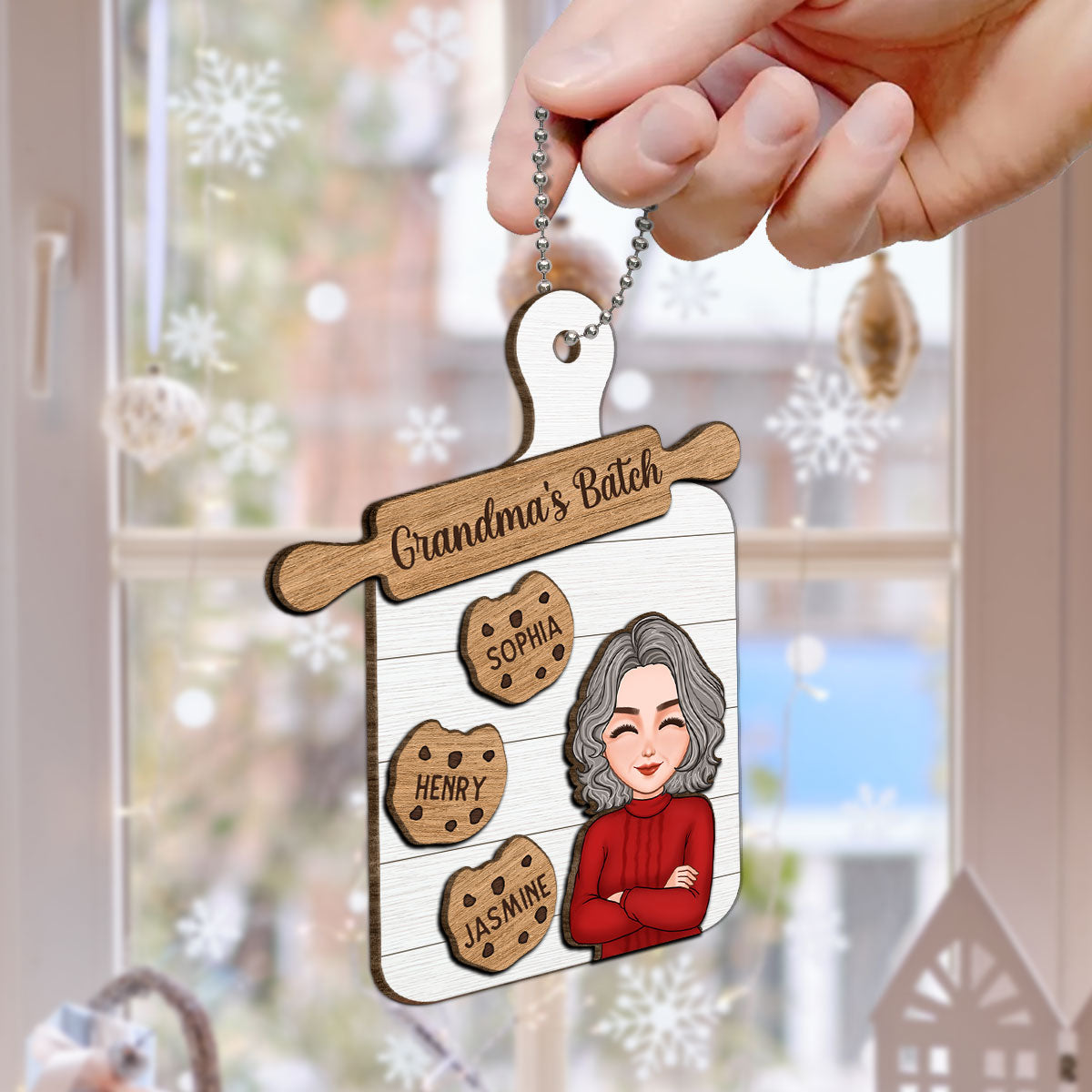 Grandma Mom Cookie Board Christmas Personalized 2-Layer Wooden Ornament