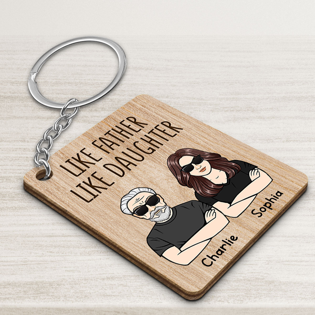 Like Father Like Daughter Like Son Father‘s Day Gift For Dad Personalized Wooden Keychain
