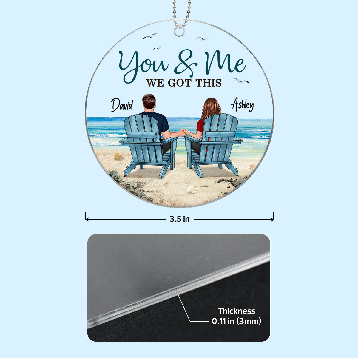 Back View Couple Sitting Beach Landscape Personalized Acrylic Ornament