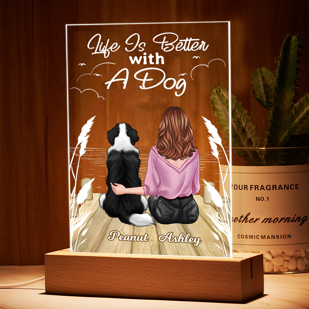 Life Is Better With Dogs Dog Mom Personalized LED Night Light, Acrylic LED Lamp