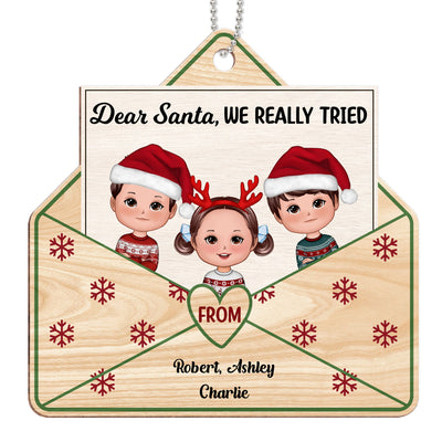 Dear Santa Christmas Kids Envelope Shaped Personalized Wooden Ornament