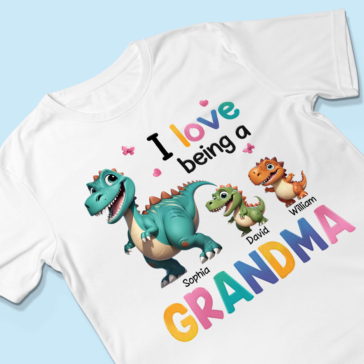 I Love Being A Grandma Colorful 3D Effect Cute Dinosaurs Personalized Shirt, Gift For Grandma
