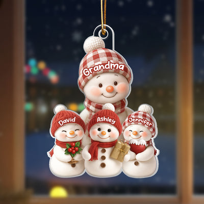 Snowman Grandma and Grandkids Together - Personalized Acrylic Ornament - Heartfelt Christmas Gift for Grandma, Grandkids
