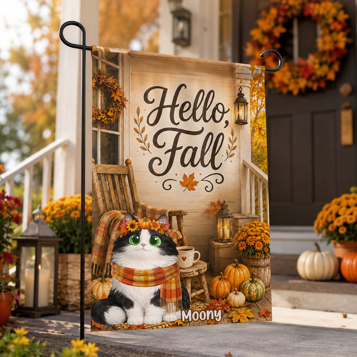 Hello Fall Cats Front Porch - Personalized Garden Flag - Fall Season Decor Gift, Gift For Cat Lovers