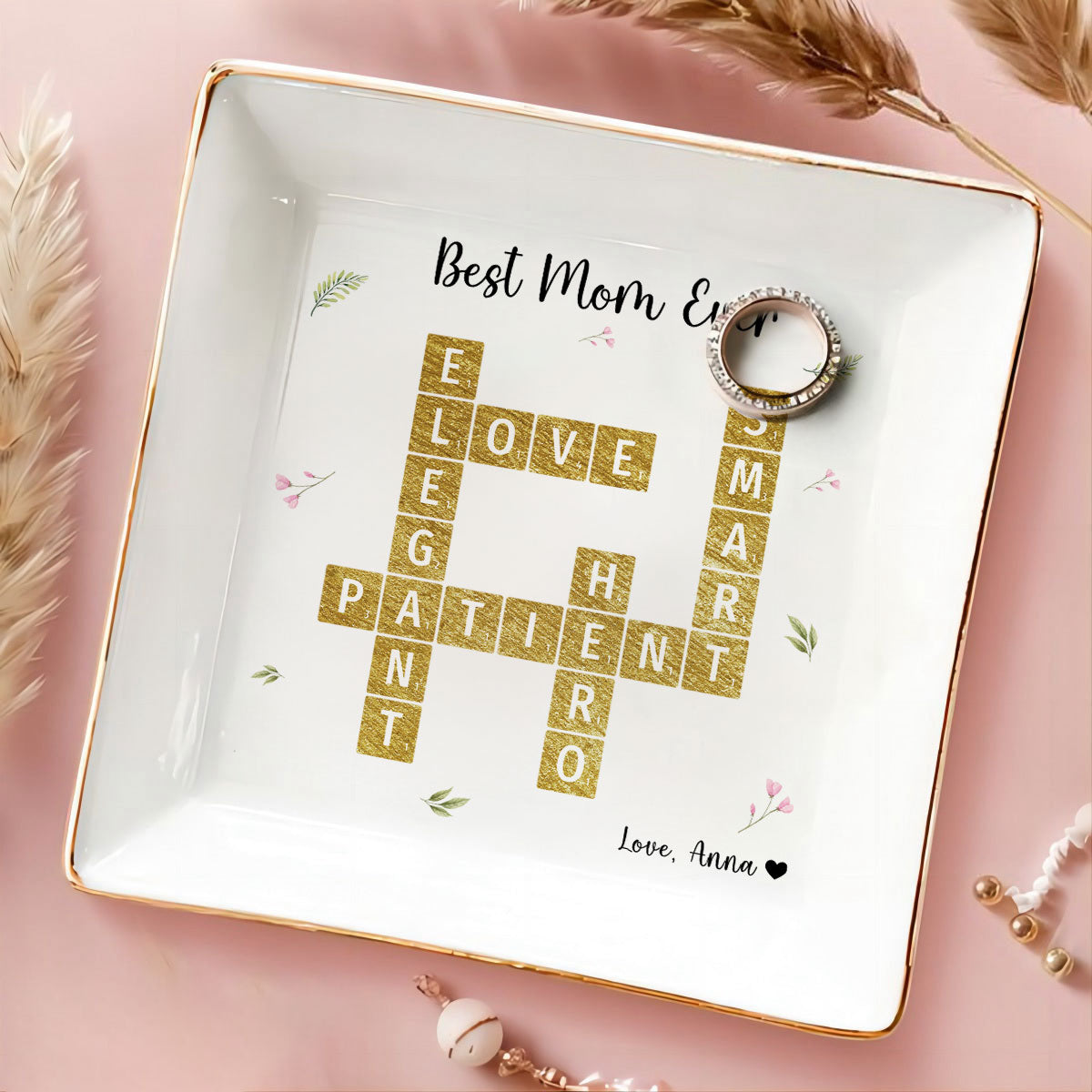 Best Mom Grandma Ever Appreciation Crossword Art - Created In A Moment Personalized Jewelry Dish