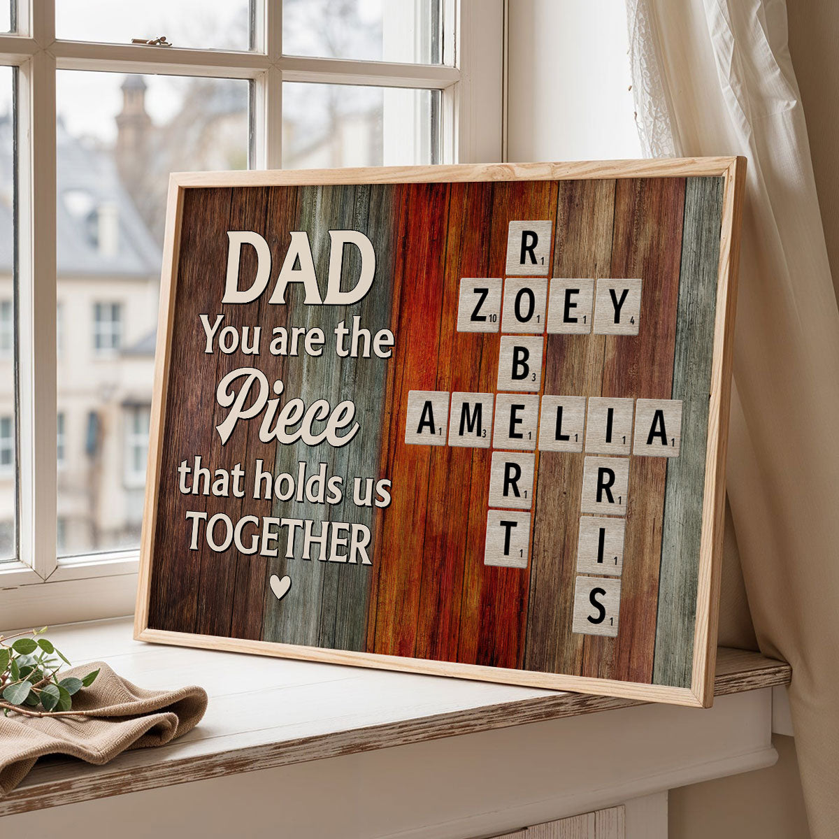 Dad You Are The Piece That Holds Us Together Crossword Puzzle Art Rustic Personalized Poster| Heartfelt Father's Day Gift For Dad