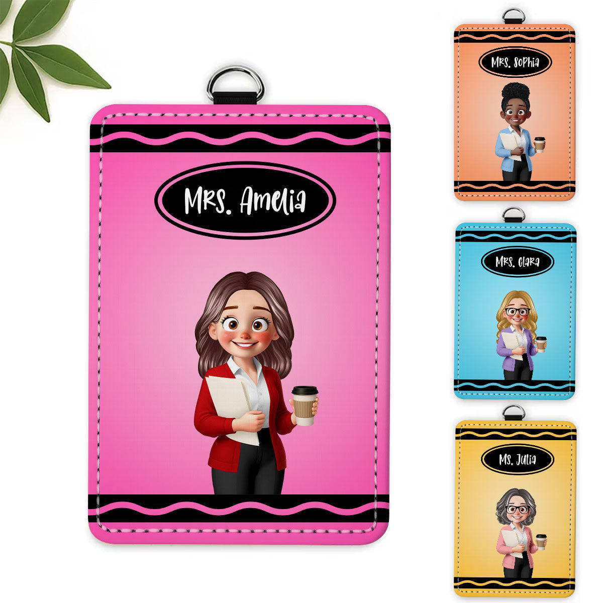 Crayon Themed Cartoon Teacher Personalized ID Badge Holder, Back To School Gift