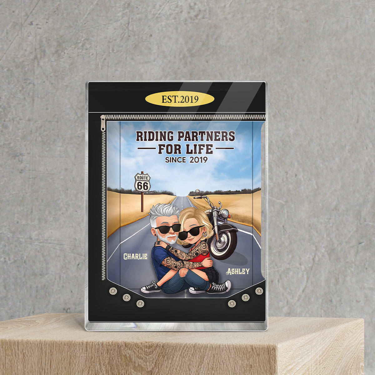 Biker Couples 3D Effect Toy Box Action Figure Personalized Acrylic Block