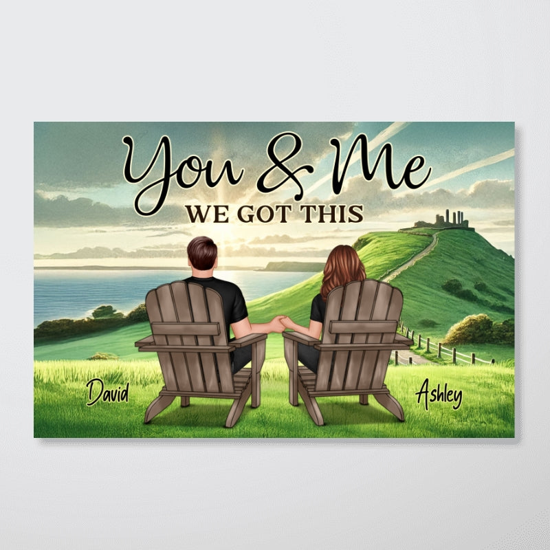 Back View Couple Sitting On Grass Hill Personalized Poster, Heartfelt Gift For Couple, For Him, For Her