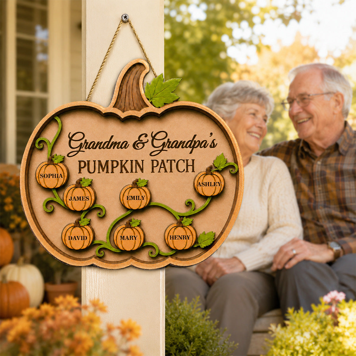 Grandma Grandpa Pumpkin Vine 2D Flat - Personalized Wood Sign - Fall Season Decoration