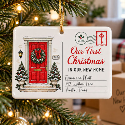 First Christmas In New Home - Personalized Ceramic Ornament – New Home Keepsake, Housewarming Gift for Couple