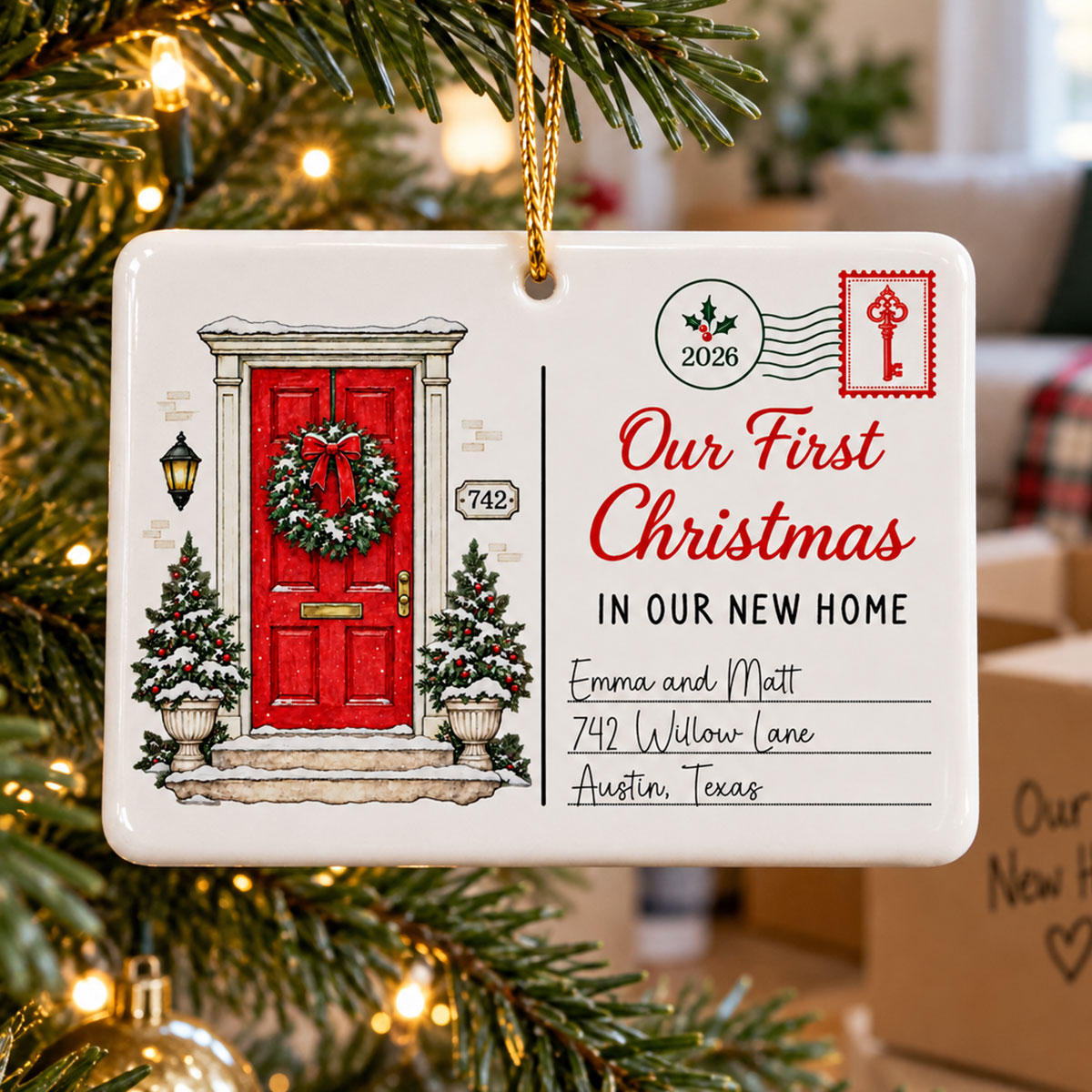 First Christmas In New Home - Personalized Ceramic Ornament – New Home Keepsake, Housewarming Gift for Couple