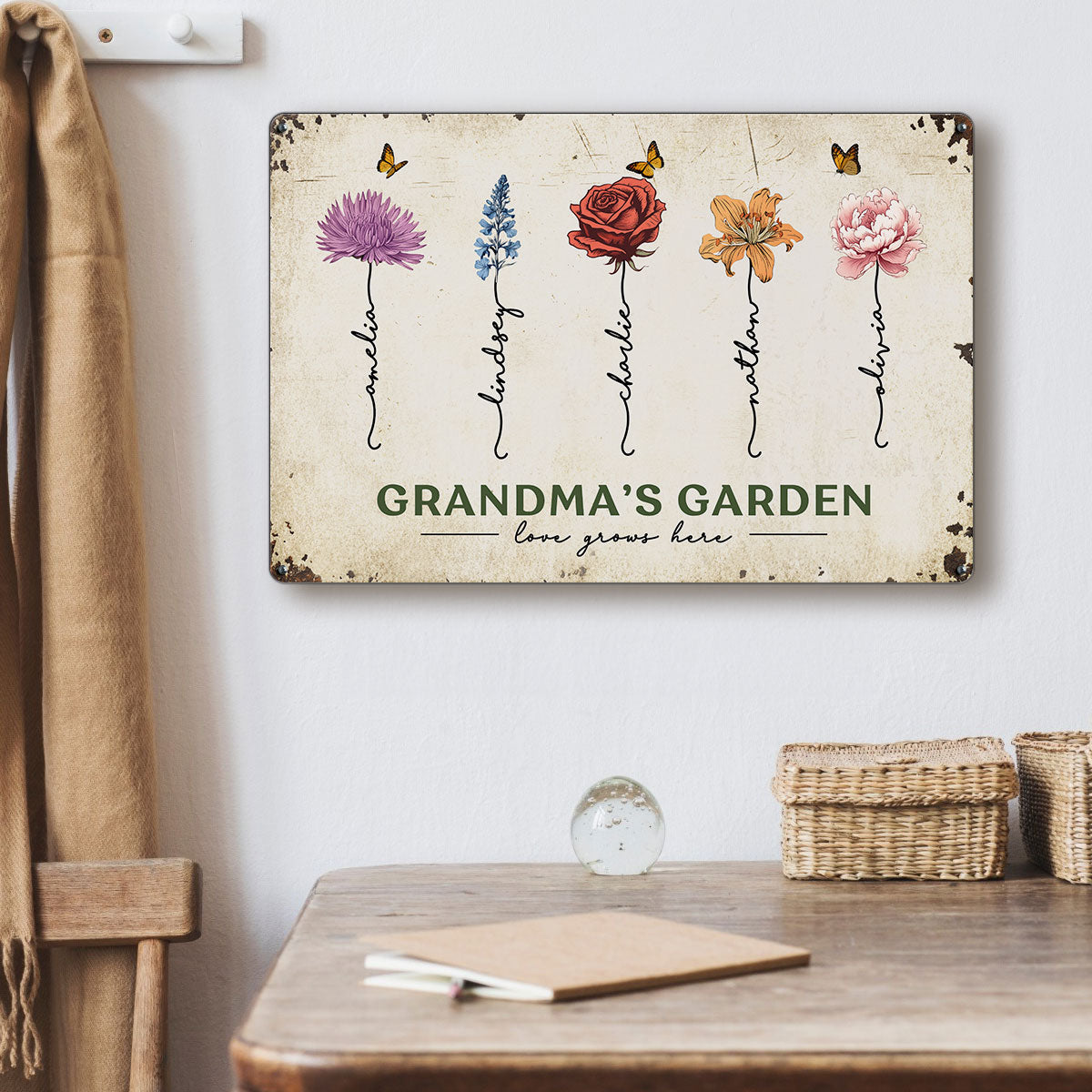 Grandma‘s Garden Birth Flowers Garden Decor Gift For Grandma Personalized Metal Sign