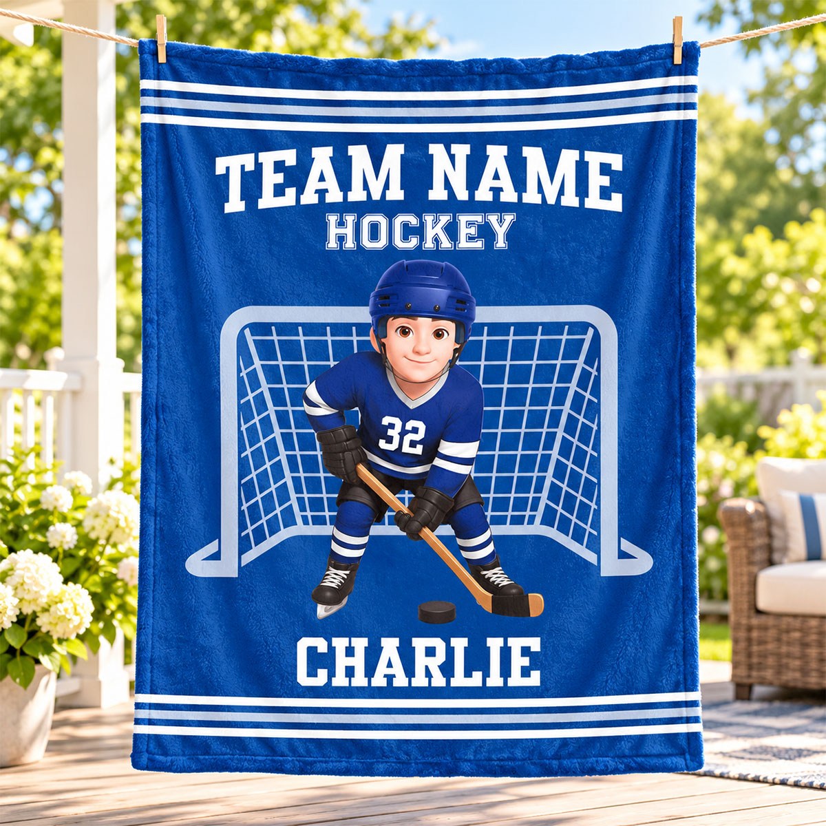 Hockey Boy Girl Custom Name And Team Name - Personalized Fleece Blanket - Christmas Gift For Hockey Players, Grandson, Son, Granddaughter, Daughter