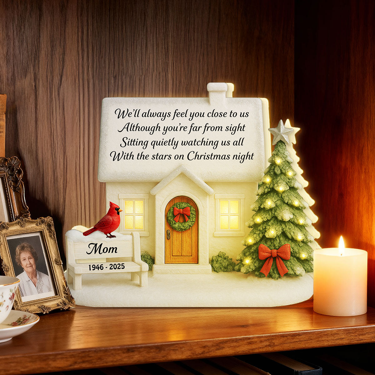3D Effect Christmas Family Memorial House Always Feel You Close To Us - Personalized Light Box