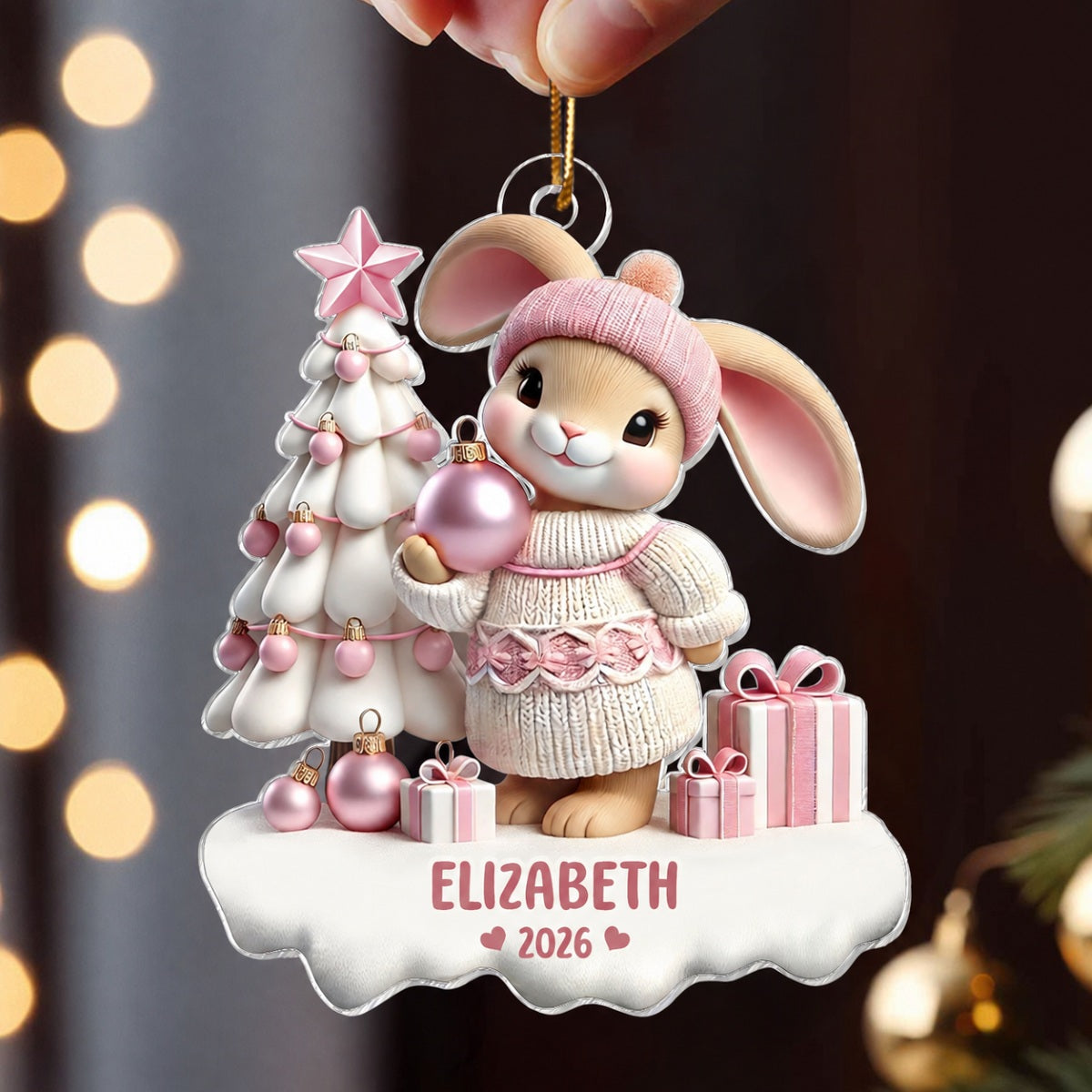 3D Effect Bunny Kid Girl Boy Christmas Personalized Acrylic Ornament, Christmas Gift For Son, Daughter, Grandson, Granddaughter, Children