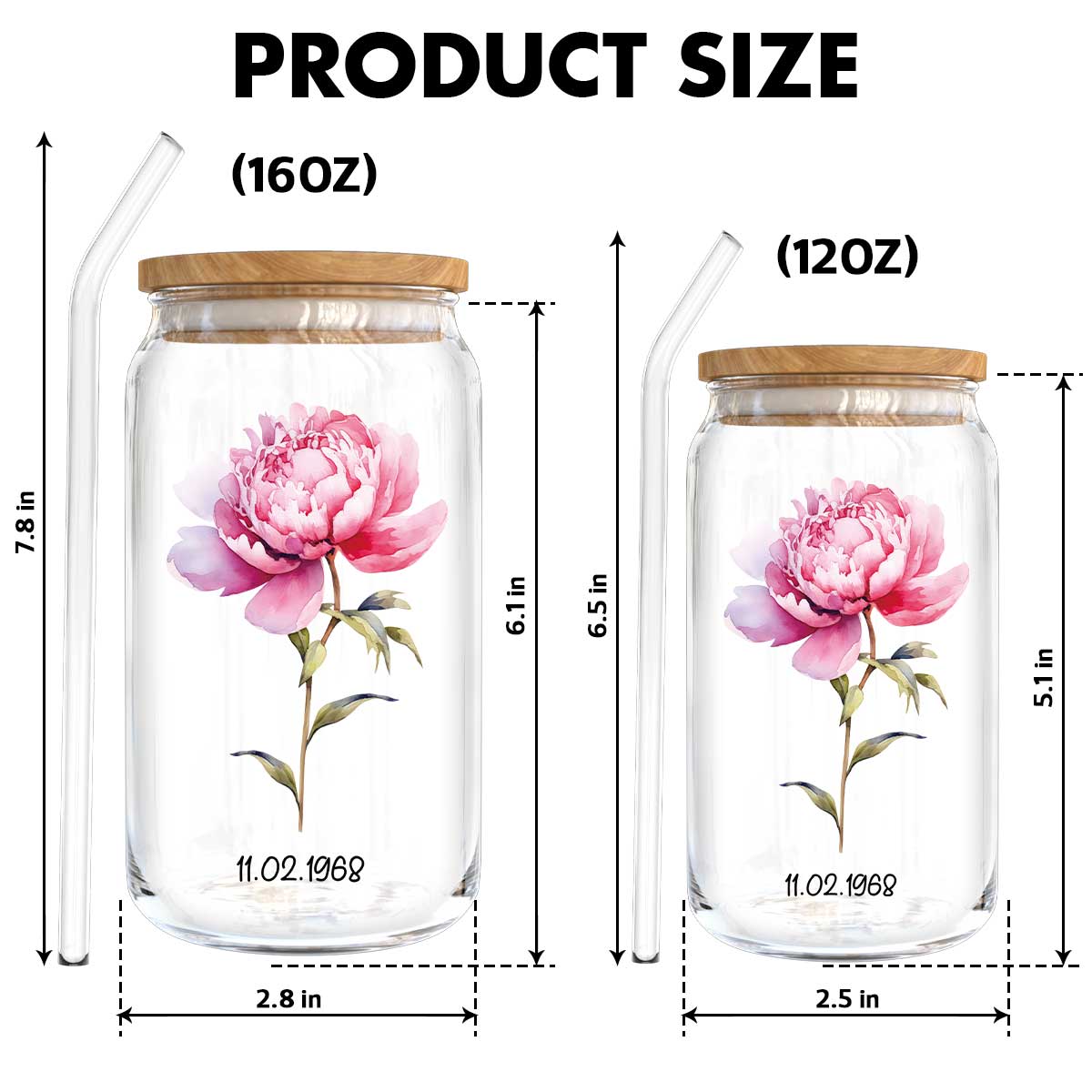 Beautiful Birth Month Flower Mother‘s Day Birthday Gift For Grandma Mom Women Personalized Clear Glass Can
