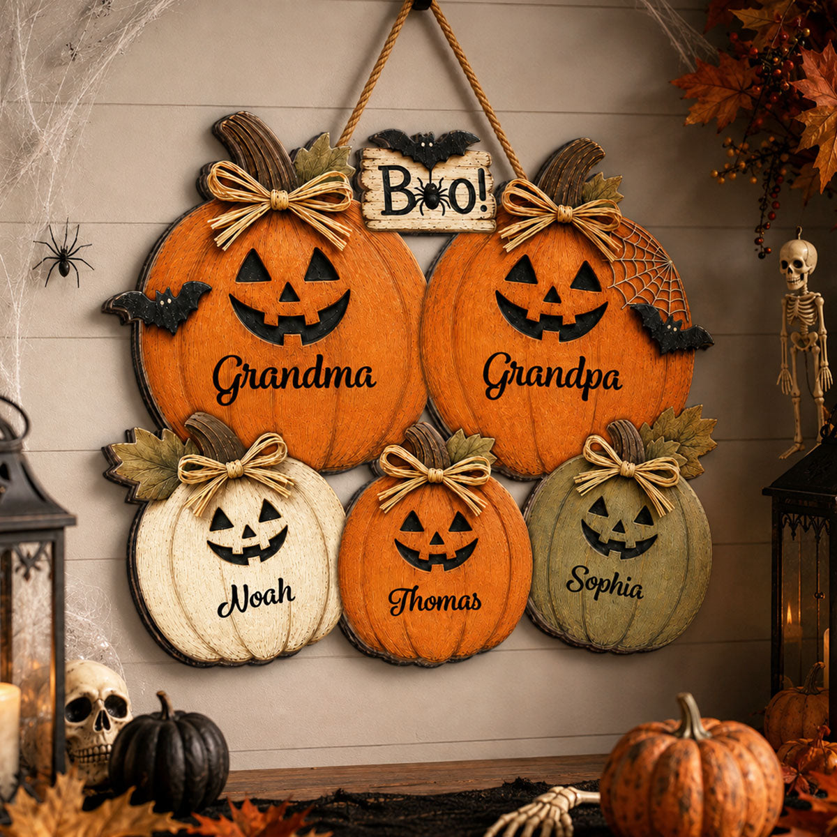 Trending Grandma Grandpa Halloween Pumpkins - Personalized Door Hanger - Fall Season Halloween Decor For Grandparents