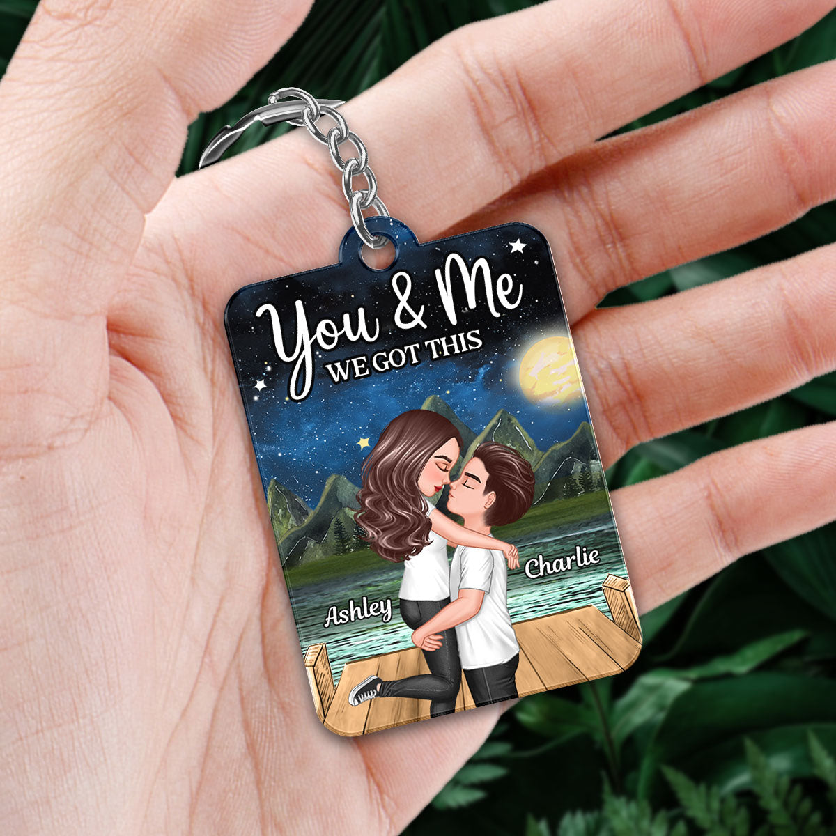Doll Couple Kissing Hugging On The Brigde Moon Light Favorite Song QR CodePersonalized Acrylic Keychain