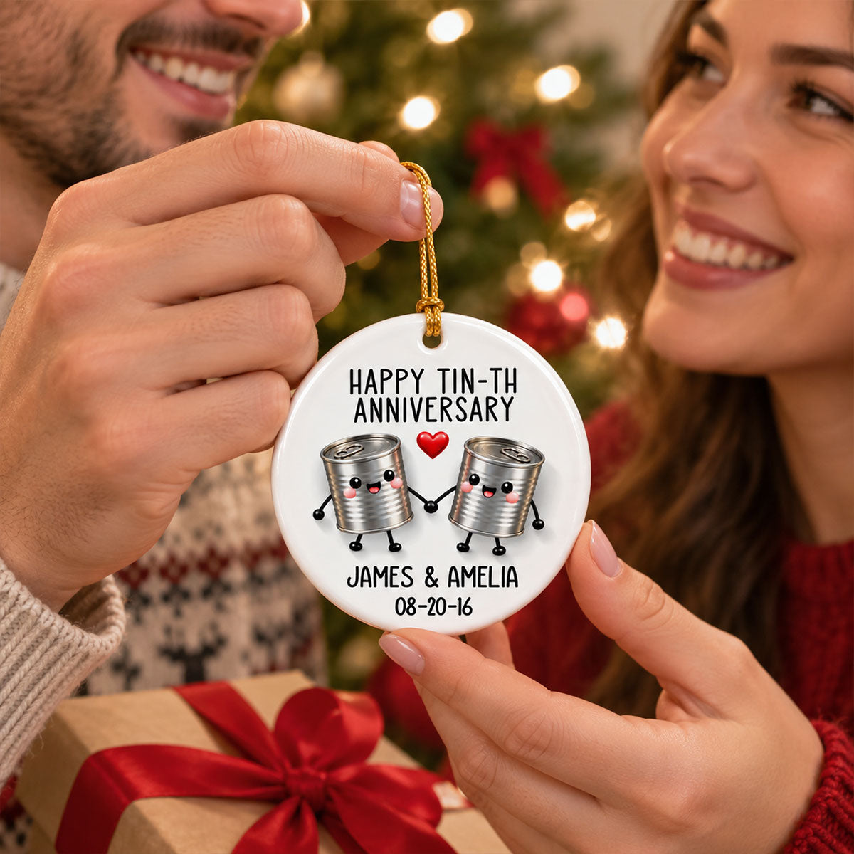 Happy Tin-th Anniversary - Personalized Ceramic Ornament - 10th Anniversary Gift for Husband, Funny 10 year Wedding Gift for Wife