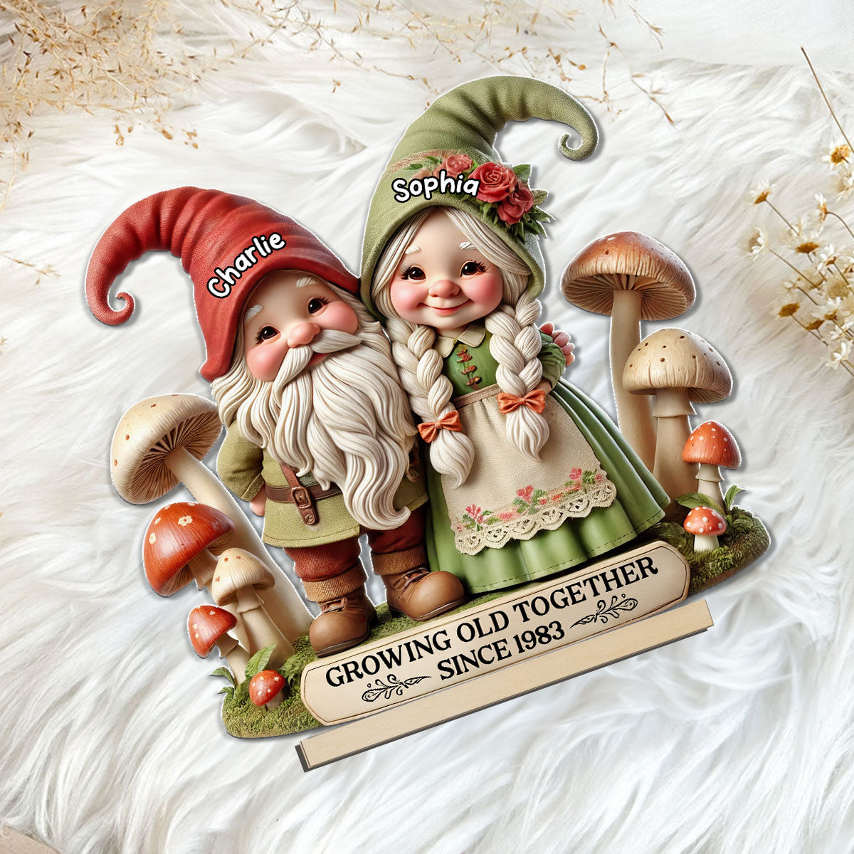 3D Effect Whimsical Gnome Couple Personalized Standing Wooden Plaque, Heartfelt  Gift For Couple, For Him, For Her, Husband, Wife