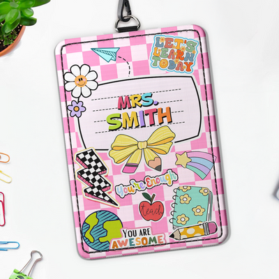 Teacher Custom Name Personalized ID Badge Holder, Back To School Gift