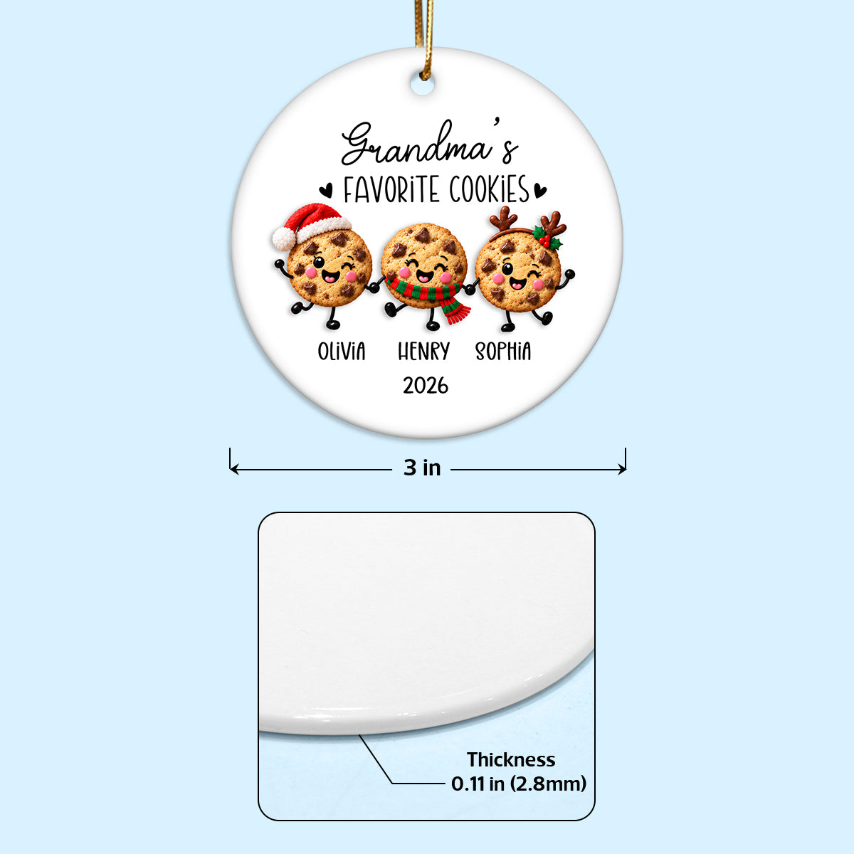 Grandma Favorite Cookies 2D Flat - Personalized Ceramic Ornament - Christmas Gift For Grandma
