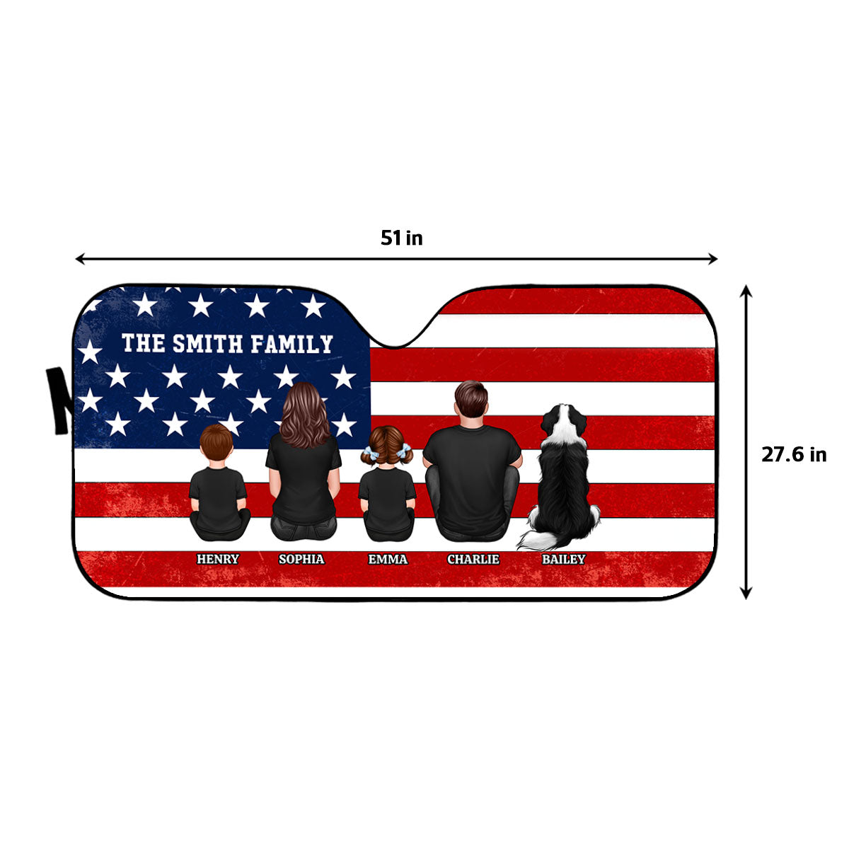 Family Sitting Back View Nation Flag Personalized Car Sun Shade