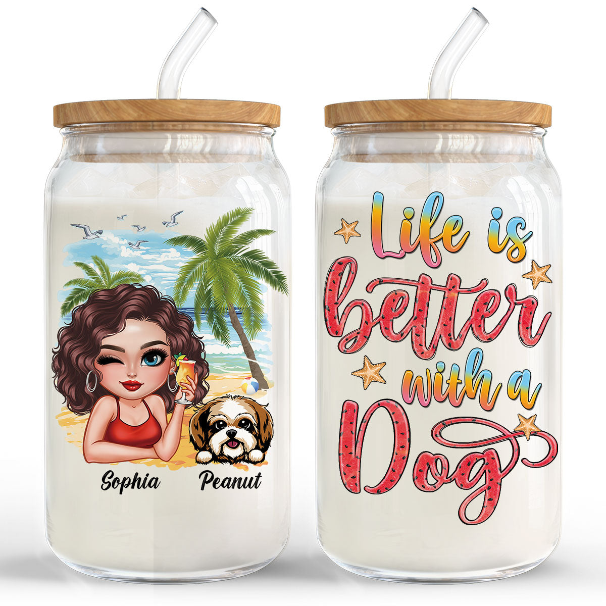 Summer Vibe Life Is Better With A Dog Personalized Clear Glass Can