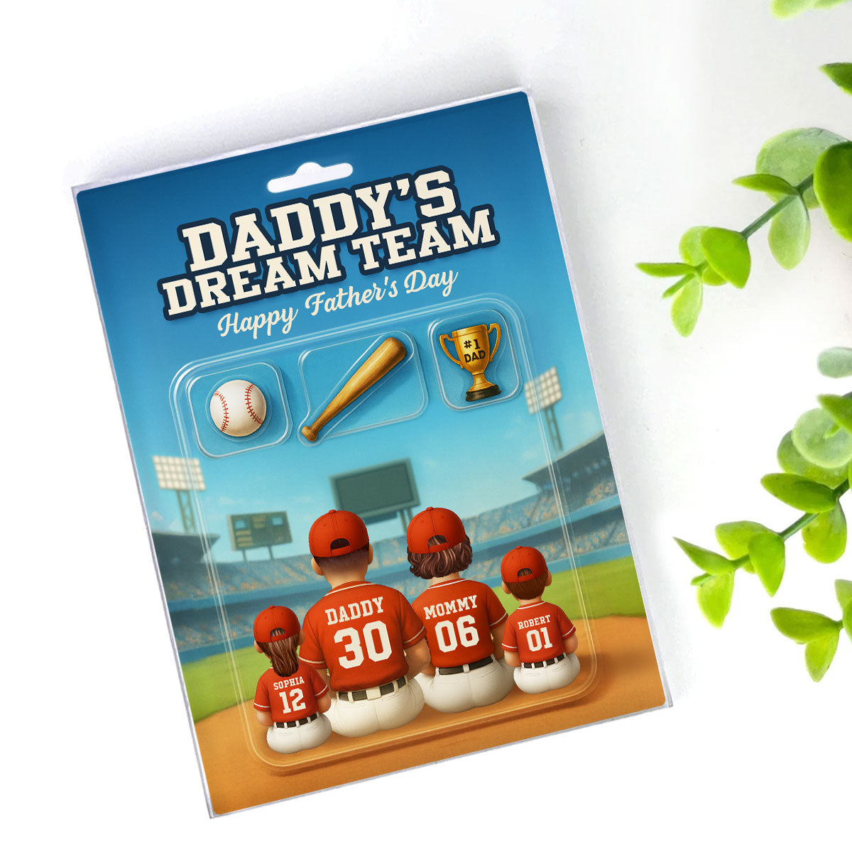 3D Effect Custom Figure Baseball Family Daddy's Dream Team Personalized Flat Acrylic Block Plaque, Unique Father's Day Gift For Dad, Husband