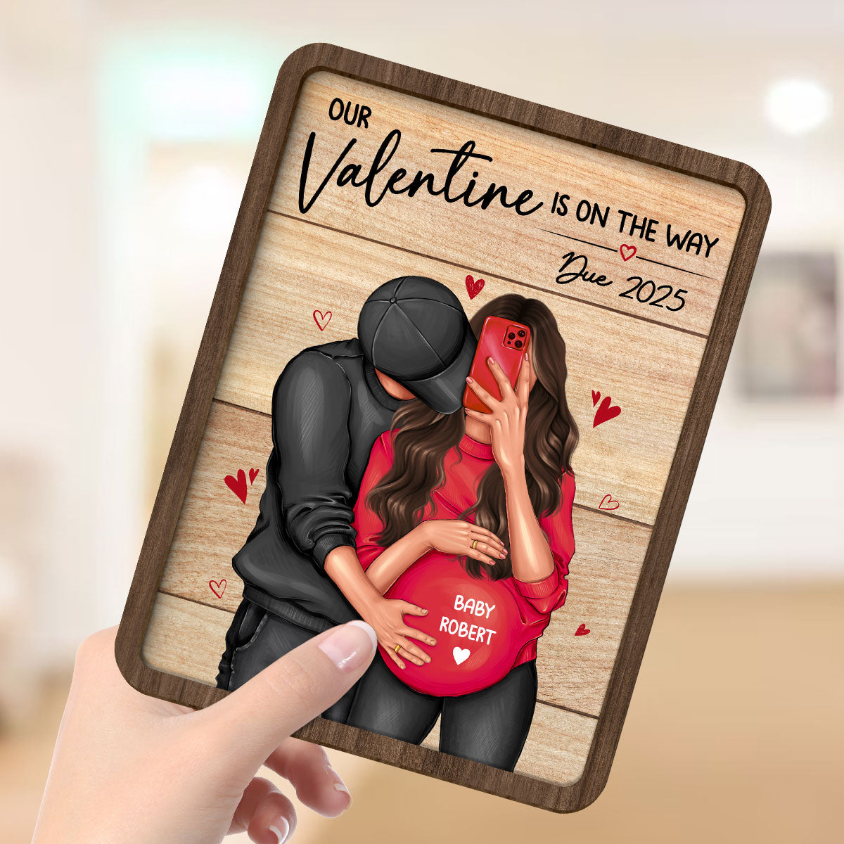Personalized Hugging Pregnant Couple, Expecting Parents, Pregnancy Couple Personalized Wooden Plaque,  Gift, Pregnancy Announcement