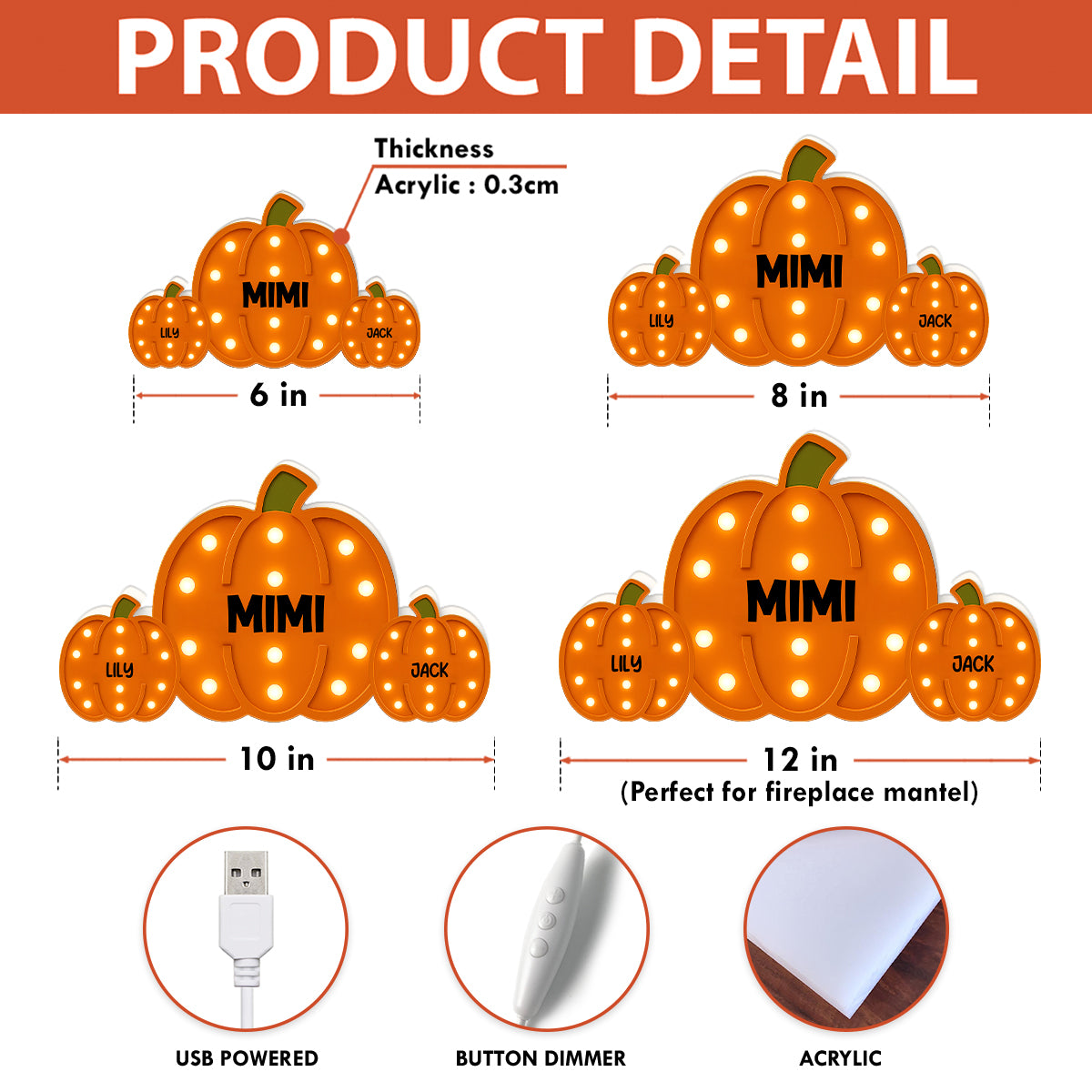 3D Effect Grandma Little Pumpkins Marquee Pattern Effect Flat - Personalized Light Box