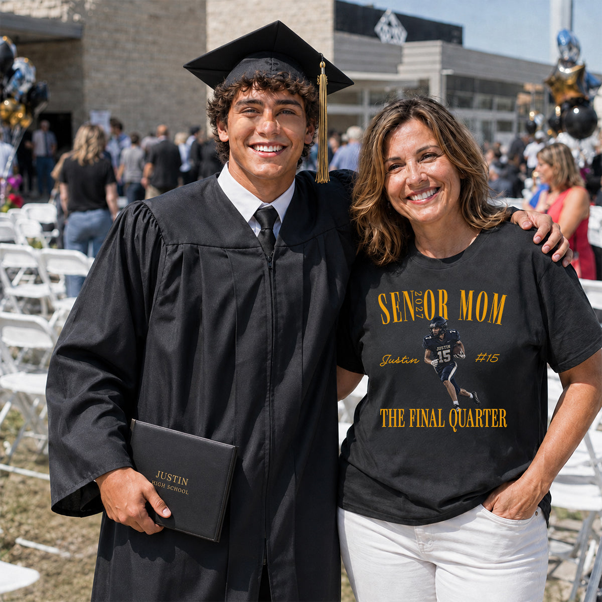 Senior Football Mom The Final Quarter - Personalized Shirt - First Day Of School Gift, Graduation Gift, Back To School Gift