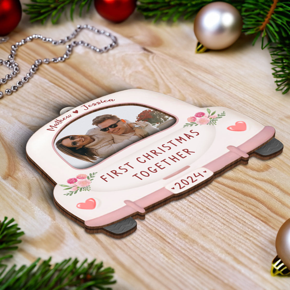 First Christmas Together Personalized Photo Frame Ornament, Newlywed Gift, Hanging Photo Car Ornament, First Car Gift, Test Pass Gift