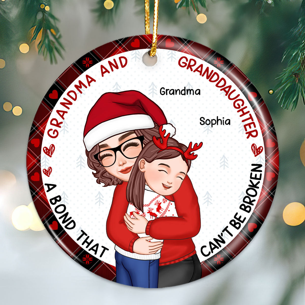 Christmas Grandma And GrandKid Embracing Gift For Granddaughter Grandson Personalized Circle Ornament