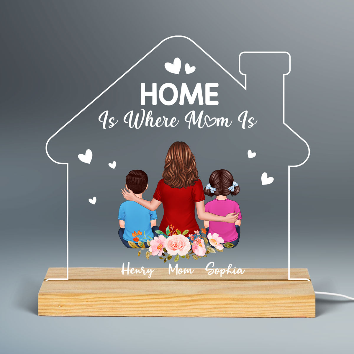 Mom Grandma Is Home Personalized House Shaped Acrylic Plaque With LED Night Light