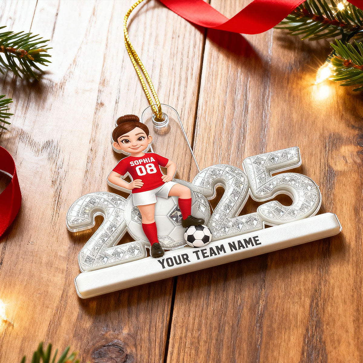 3D Shining Effect Christmas Soccer Player - Personalized Acrylic Ornament - Christmas Gift For Soccer Players