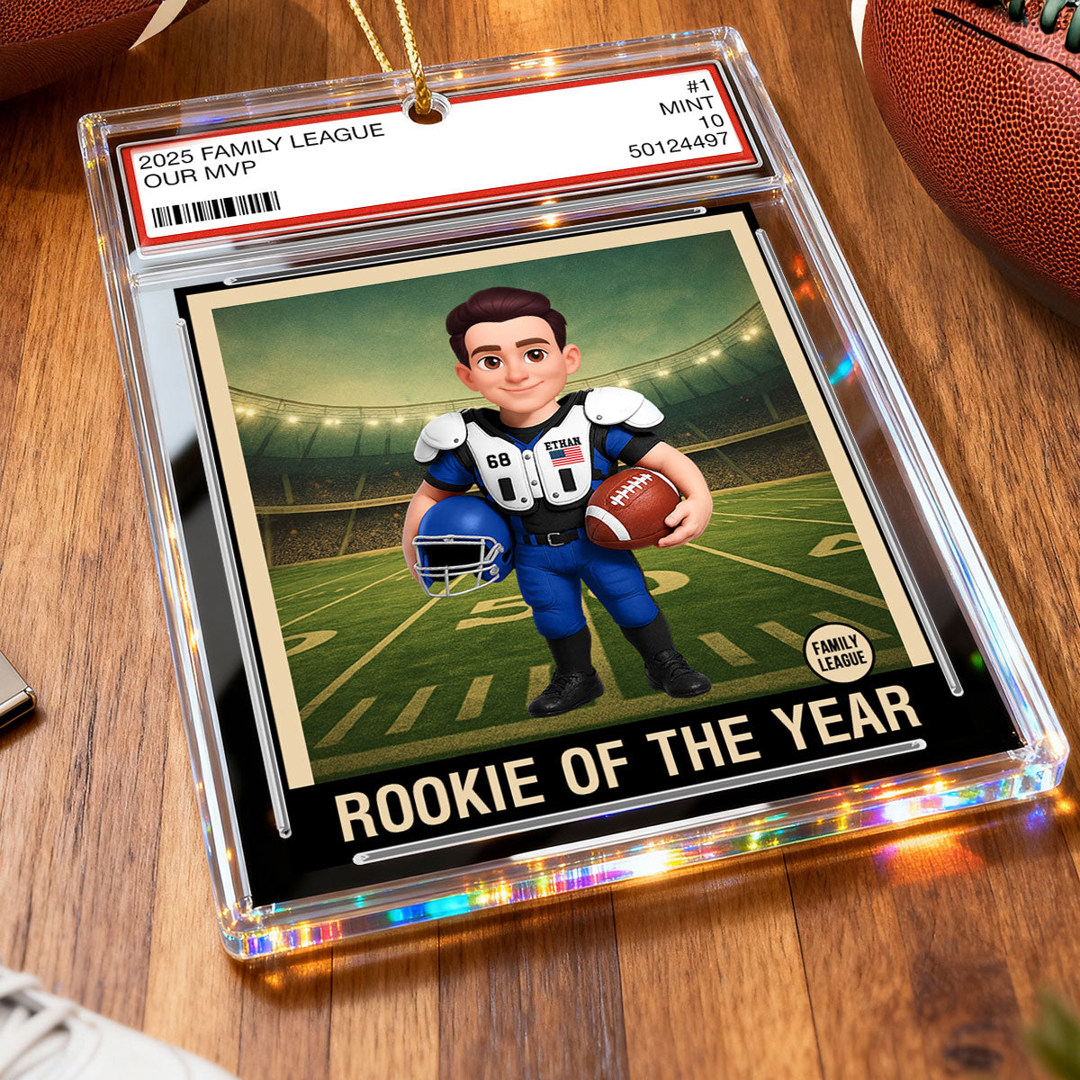 American Football Player All Star Trading Card Style - Personalized Acrylic Ornament - Christmas Gift For Son, Grandson