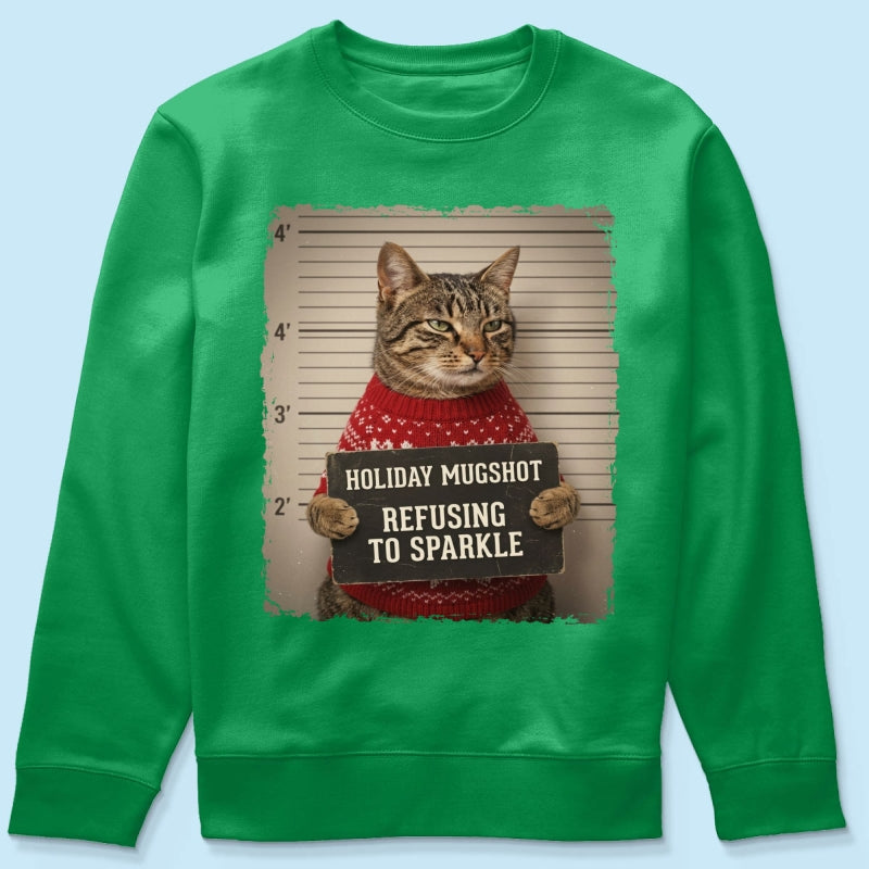 Funny Pet Holiday Mugshot Upload Pet Photo - Personalized Shirt - Iconic Christmas Gift For Pet Lovers