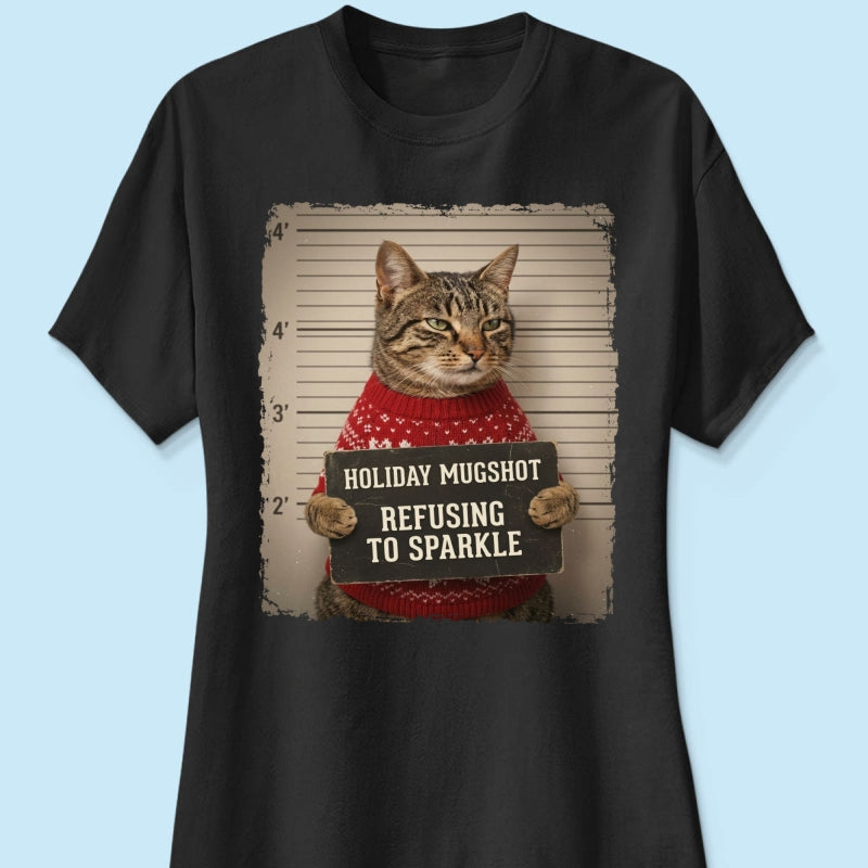 Funny Pet Holiday Mugshot Upload Pet Photo - Personalized Shirt - Iconic Christmas Gift For Pet Lovers
