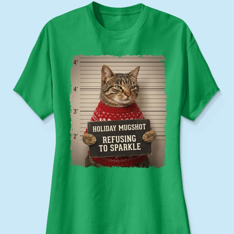 Funny Pet Holiday Mugshot Upload Pet Photo - Personalized Shirt - Iconic Christmas Gift For Pet Lovers