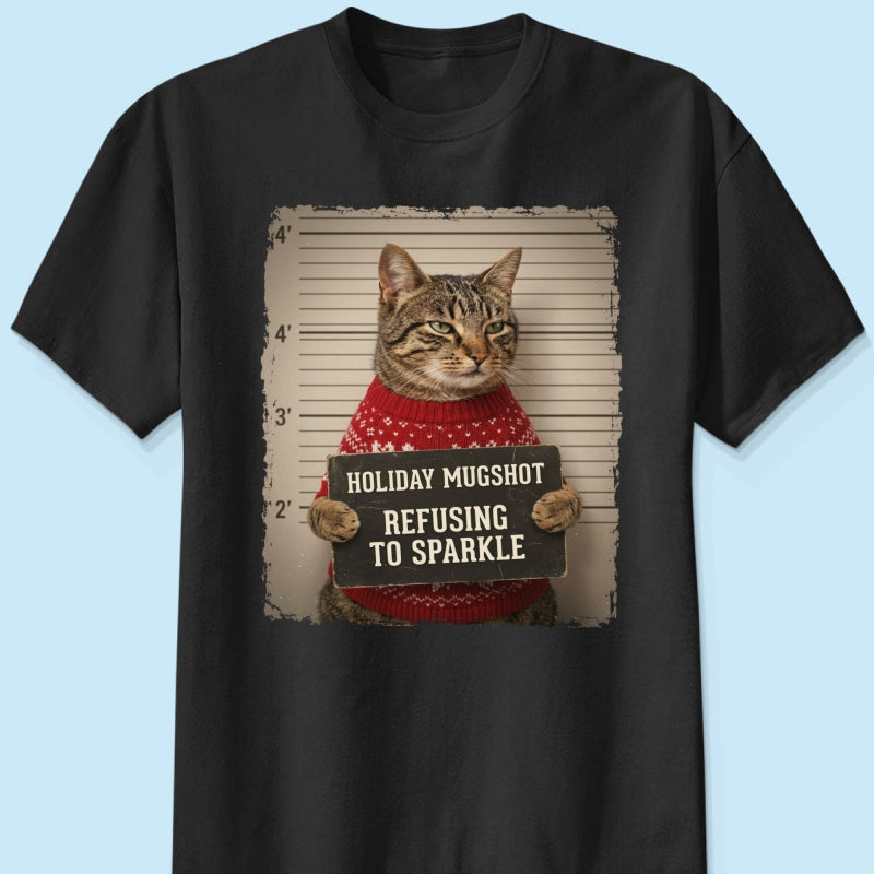 Funny Pet Holiday Mugshot Upload Pet Photo - Personalized Shirt - Iconic Christmas Gift For Pet Lovers