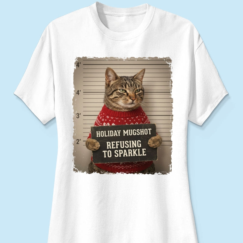 Funny Pet Holiday Mugshot Upload Pet Photo - Personalized Shirt - Iconic Christmas Gift For Pet Lovers