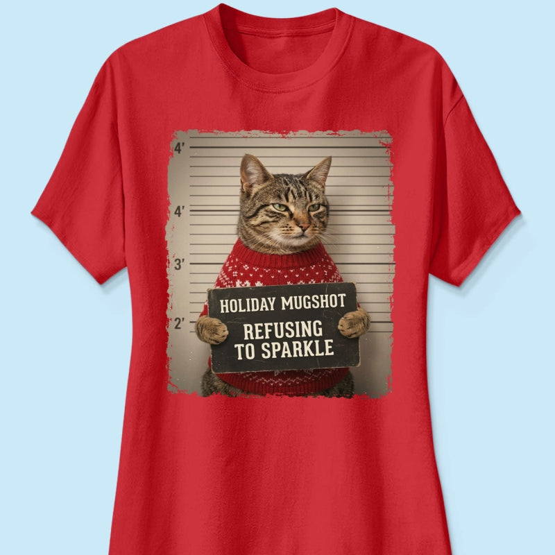 Funny Pet Holiday Mugshot Upload Pet Photo - Personalized Shirt - Iconic Christmas Gift For Pet Lovers