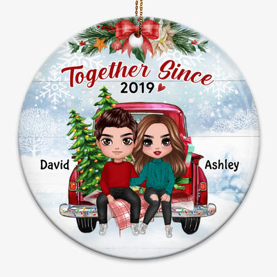 Doll Couple On Car Back View Personalized Circle Ornament