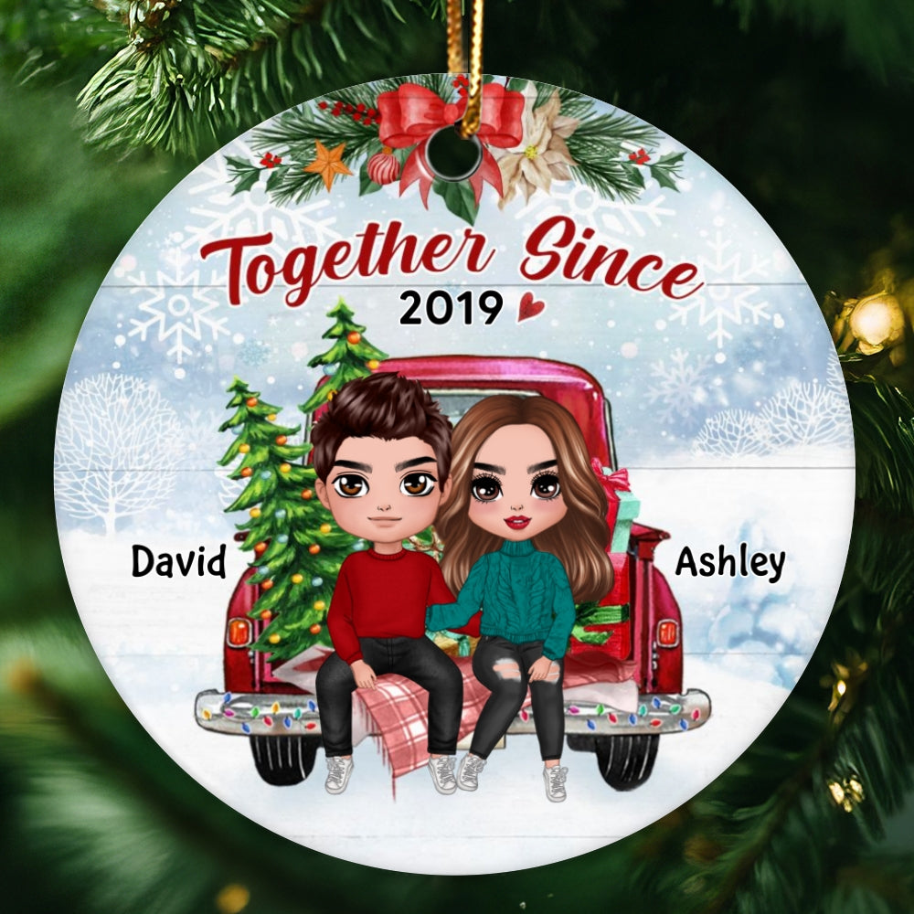 Doll Couple On Car Back View Personalized Circle Ornament