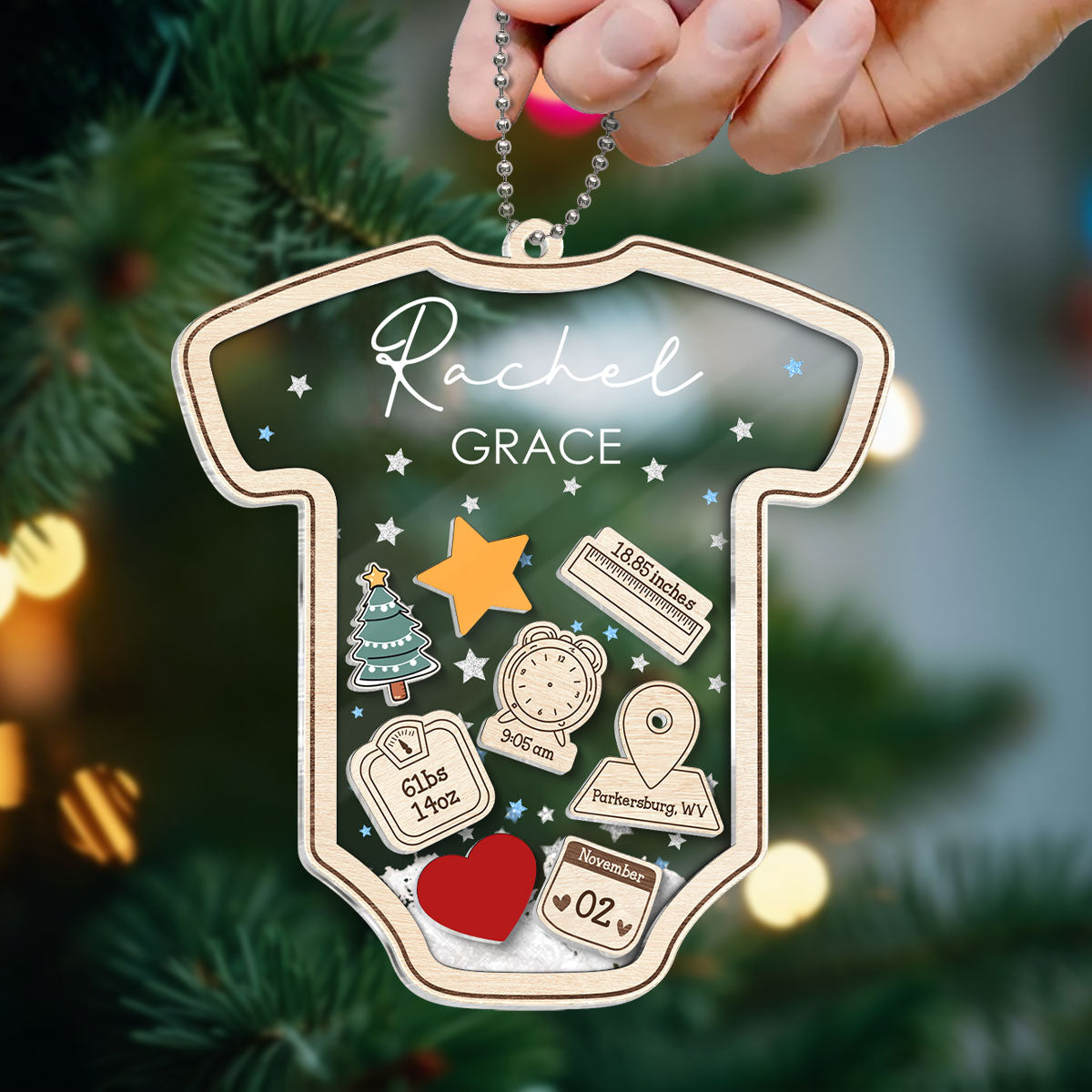 Baby's First Christmas Personalized 4D Shaker Ornament, Custom Newborn Gift