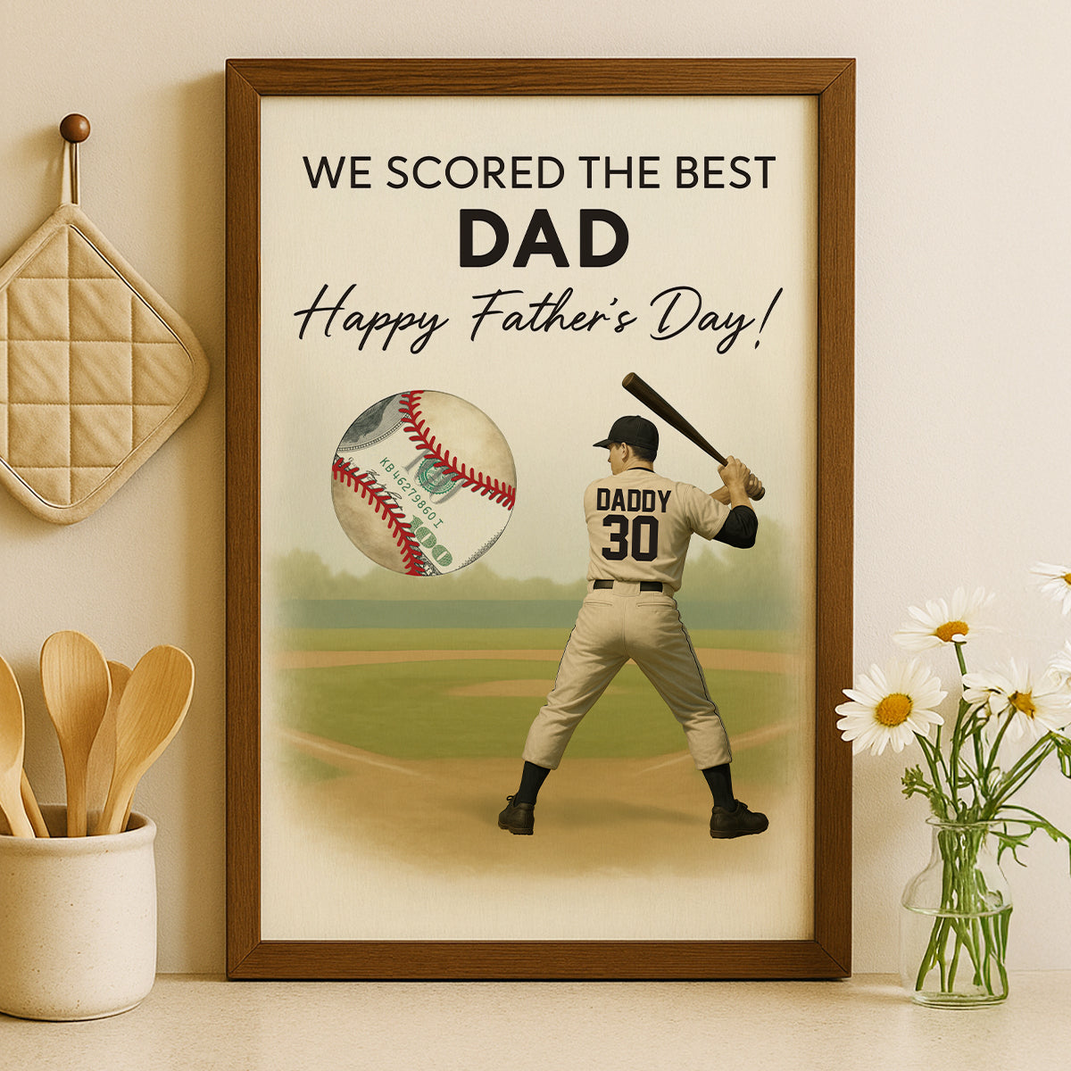 Baseball Dad Happy Father's Day Money Gift Personalized Poster, Gift for Dad, Gift for Husband